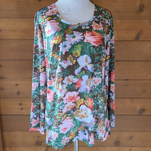 Vintage Tops - Vintage 60's Floral Vanity Fair Long Sleeve MCM Art Deco Blouse Shirt Top 12